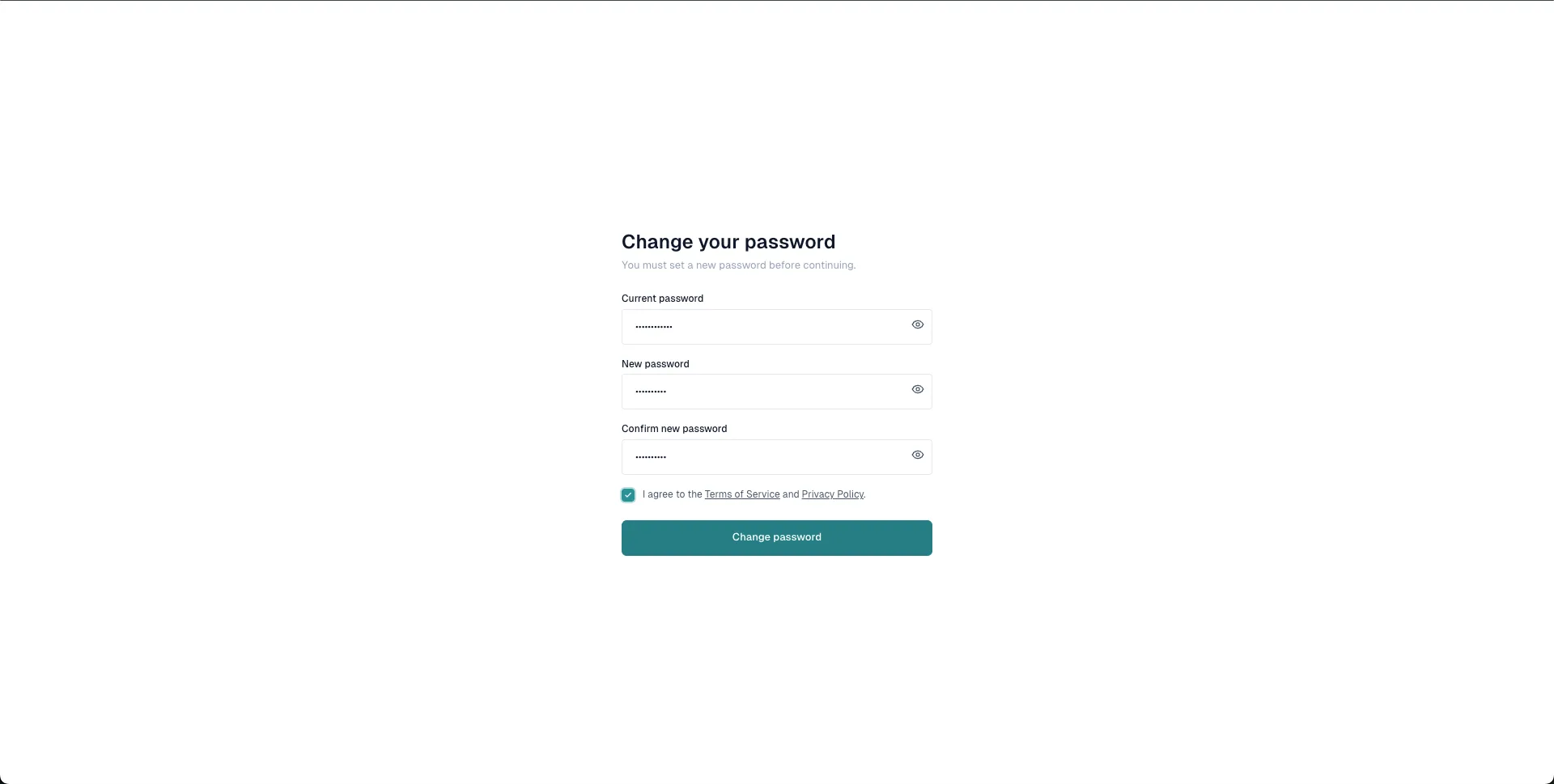 Change your password screen