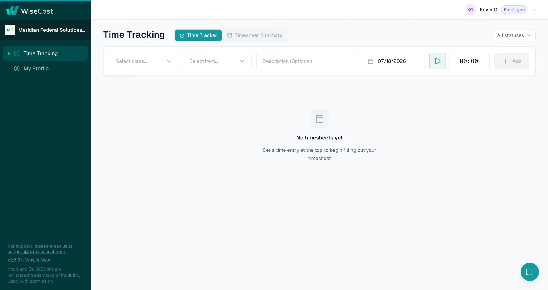 Time Tracking screen with the new time activity row